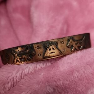 Bell Trading Post Stamped Copper Cuff Bracelet w Native Amer Symbols Dog